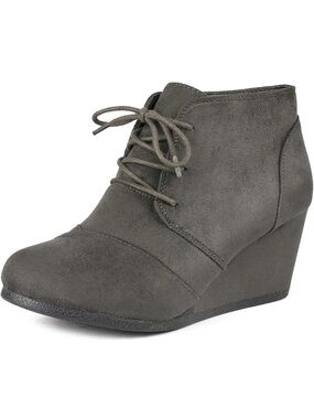 Dream Pairs Women's Dark Gray Faux Suede Lace-Up Wedge Booties